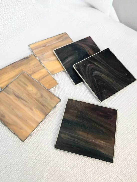 Slag Glass Coasters Stained Leaded Tan Brown 4x4