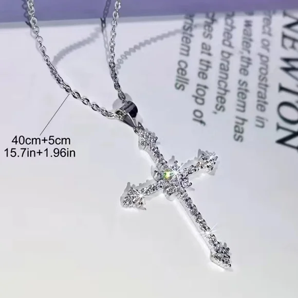 Sparkling Rhinestone Cross Silver Necklace