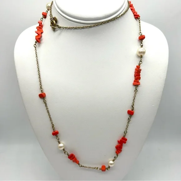 J. Crew Orange Beaded and Pearl Necklace