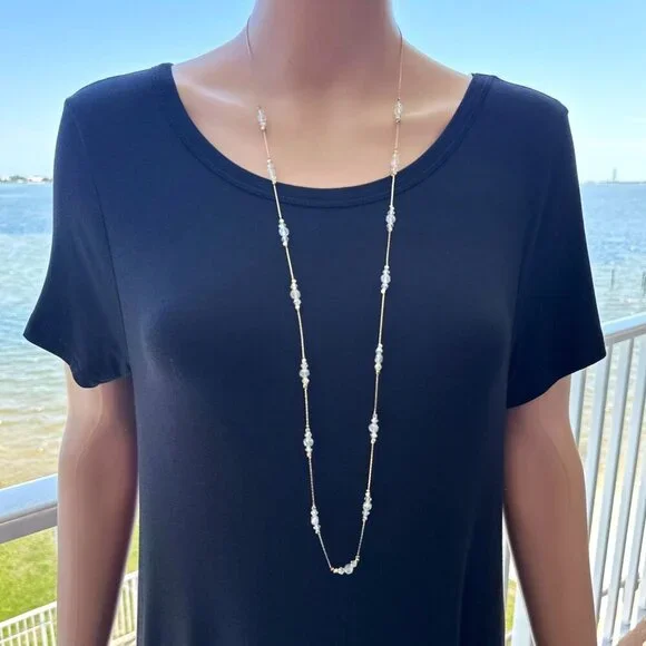 Long Length Chain Necklace AB Beaded Adjustable Length
