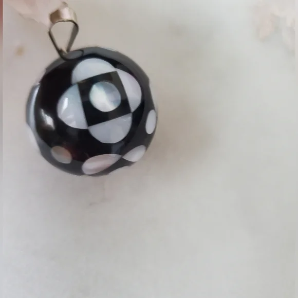 Mother Of Pearl Harmony Chime Ball Black and White Round Pendant