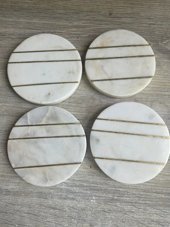 Set of 4 Marble Coasters with Gold Inlay