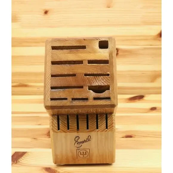 Emeril Wusthof Knife Block Wood Wooden Storage Holder 17 Slot Countertop Oak