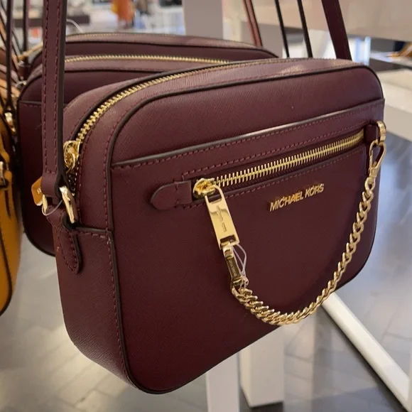 Michael Kors Jet Set Item Large East West Zip Chain Merlot Crossbody Bag