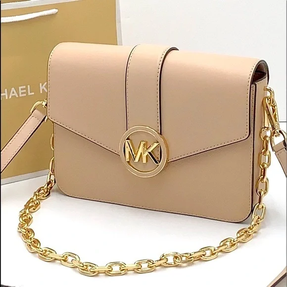 MICHAEL KORS CARMEN MEDIUM CONVERTIBLE SHOULDER BAG BUFF COLOR