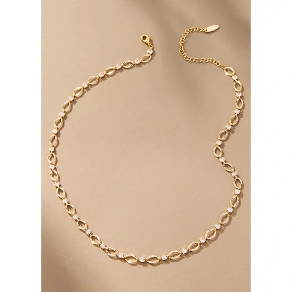 ANTHROPOLOGIE Circle Link Crystal Necklace - Gold (NWT, $44 Retail)