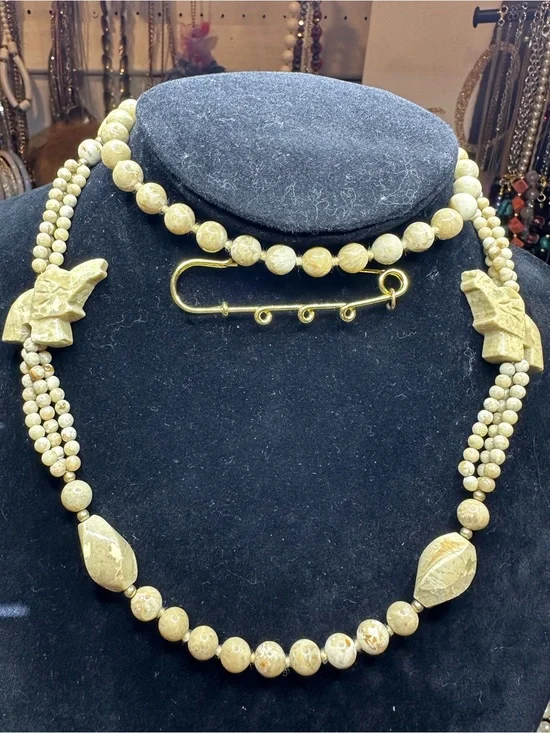 Carved Elephant Picture Jasper Necklace