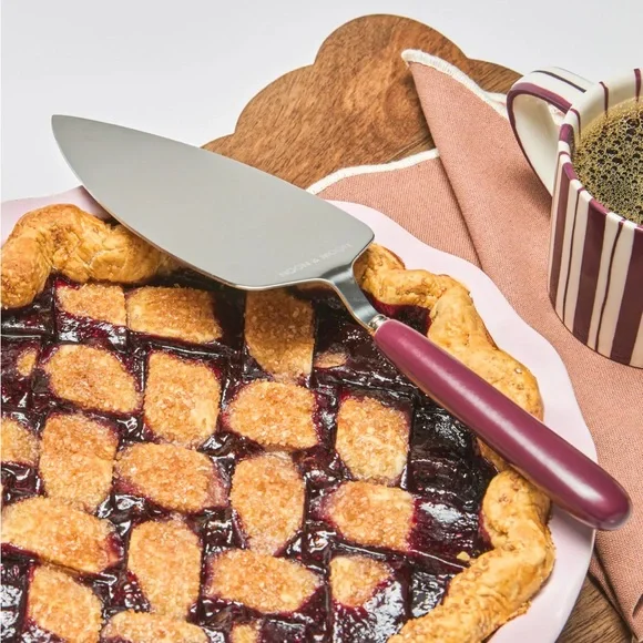 NEW Noon & Moon Cherry Lacquer Ceramic Handle Pie Cake Server Dishwasher Safe 🍒