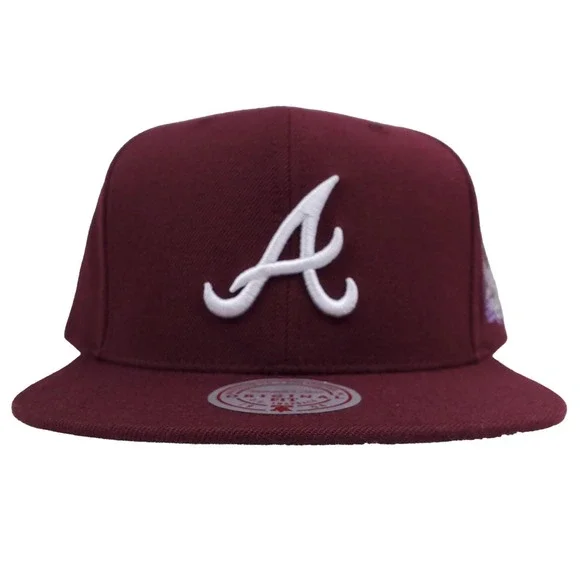 Atlanta Braves Mitchell & Ness MLB Snapback Hat Cap 3D Logo Side Logo Maroon NWT