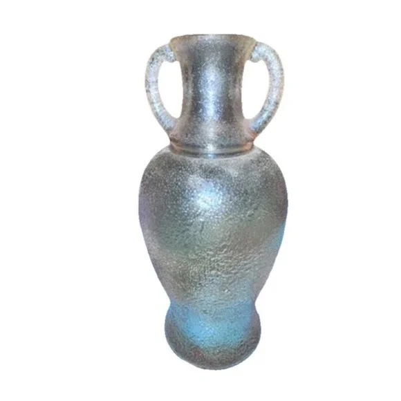 Vintage Stippled Marigold Carnival White Blown Glass Urn Vase Handles‎