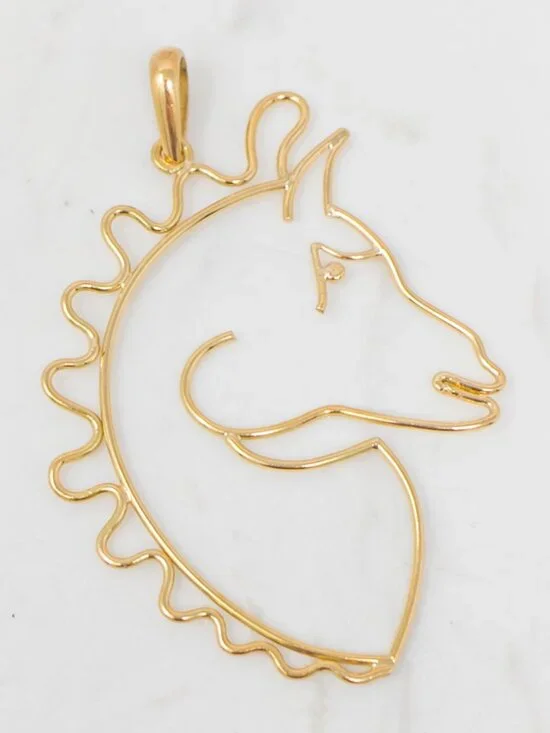 French 18K Yellow Gold Wire Horse Pendant, Owl Hallmark (2.75