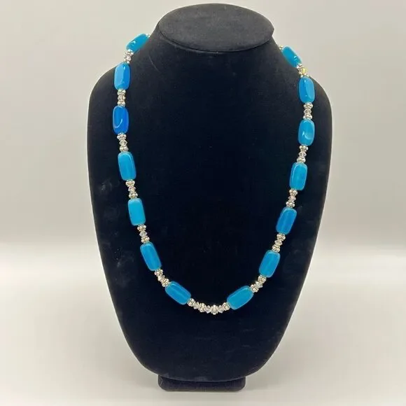 Handmade Denim Lapis and Swarovski Crystal Beaded Necklace