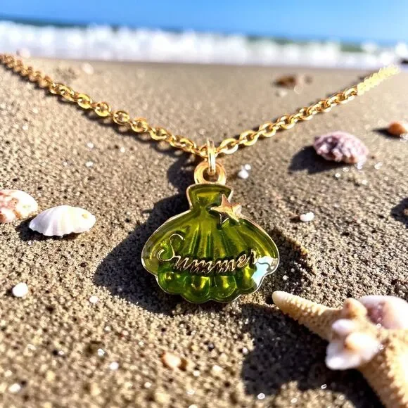 Summer Shell Enamel Gold Plated Hypoallergenic Necklace #7103