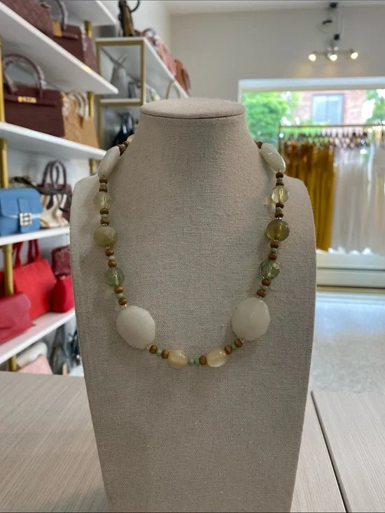 Beaded Green and Ivory Statement Necklace