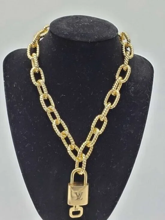 Authentic Louis Vuitton Lock and Key Gold Color with Gold Plated Chain Necklace