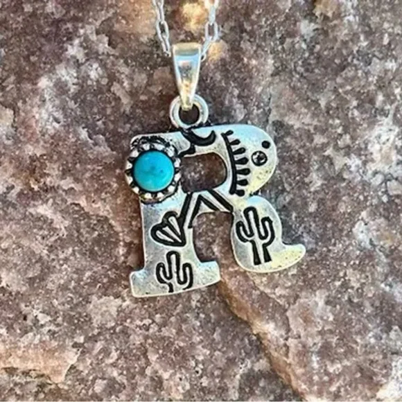 NEW - turquoise letter R necklace, monogram jewelry, Letter R jewelry