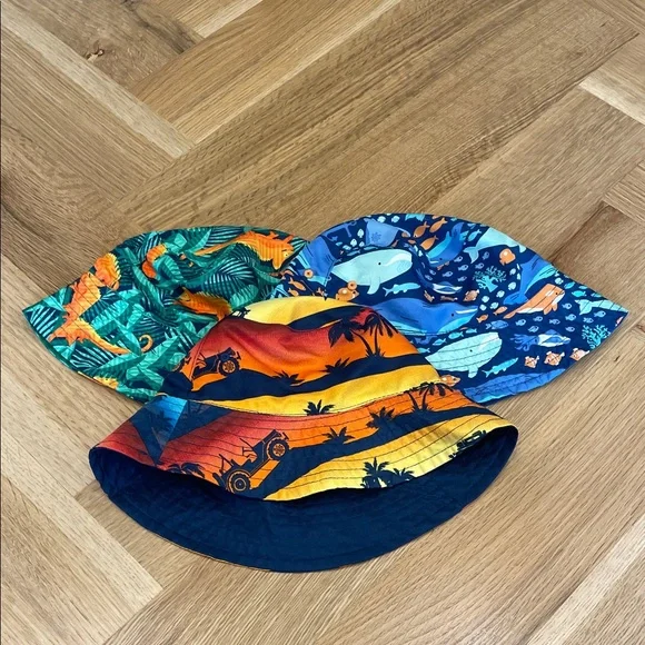 Lot of Three Reversible Swim Bucket Hats