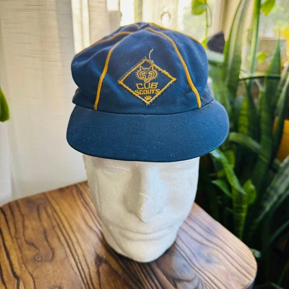 Vintage Cub‎ Scouts Blue Yellow Embellished Cap Hat Boys Youth