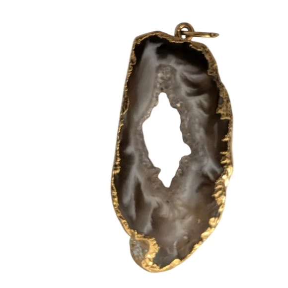 VINTAGE Druzy Agate Natural Quartz Gold Dipped Necklace Pendent