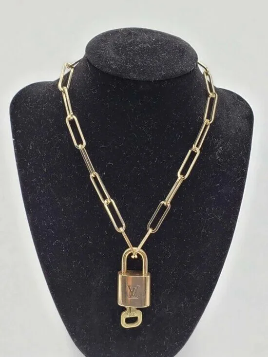 Gold-Plated Necklace with Authentic Louis Vuitton Padlock