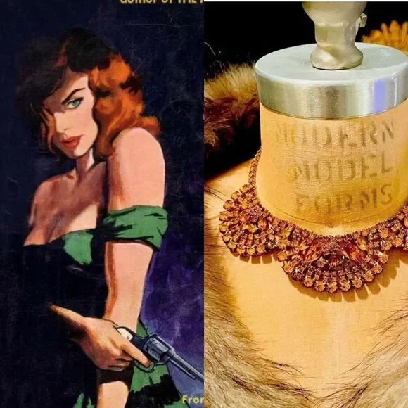 ♥️ Vintage Rhinestone necklace, Delicious marmalade orange unique scallops