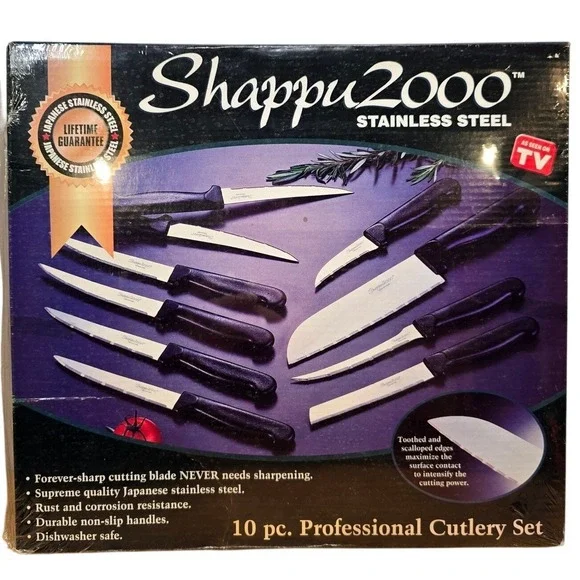 Shappu 2000 10pc Professional Cutlery‎ Set Stainless Steel Sealed Vtg 1998 New