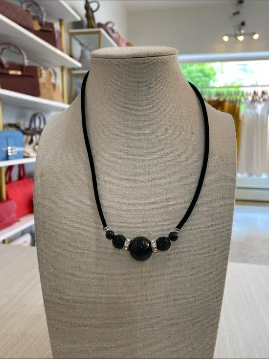 Black Beaded Necklace Glass