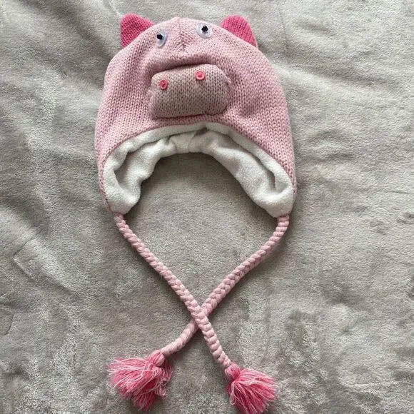Knitted Pig Hat With Tassels