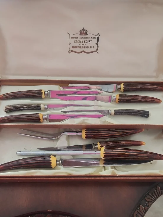 1950 vintage Crown Crest cutlery set from Sheffield, England,