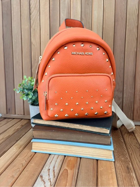 Michael Kors Orange Studded Mini Backpack Convertible Crossbody Bag, NWT
