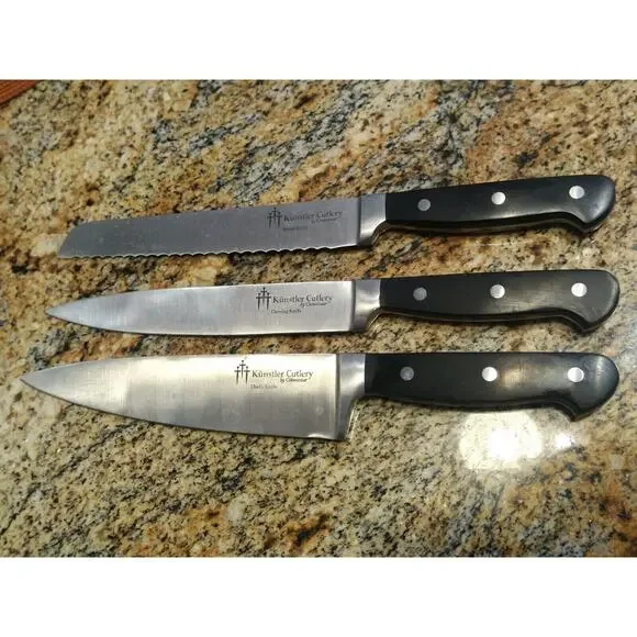 Kunstler Connoisseur 3-Piece Chef knife set. Solid Cutlery Bread Chef Carving