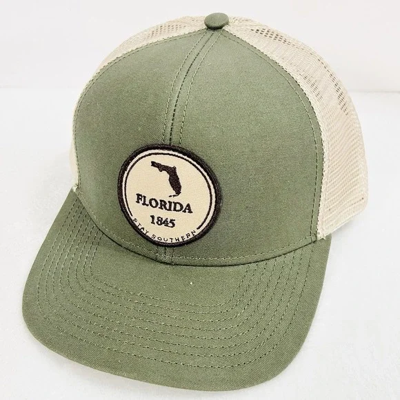 The State Company‎ Florida Circle Patch Trucker Hat Cap Adjustable Olive Green