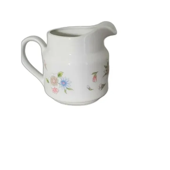 Little White Ceramic Flower Vase Purple  Flowers ~ Vintage~