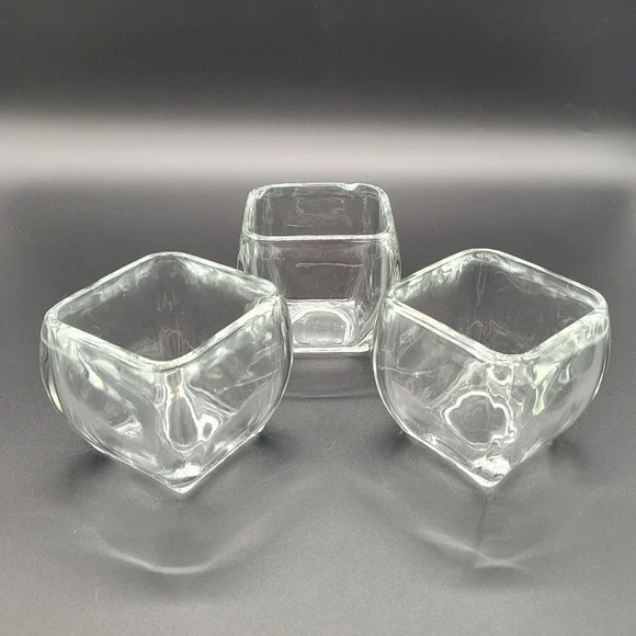 Votive Tapered Square Clear Glass Curved Vase Flower Pot Candy Dish Set of 3​​​