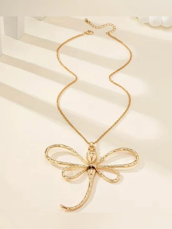 NEW! Lucky Statement Gold Dragonfly Pendant Necklace. Unique Dragonfly Necklace