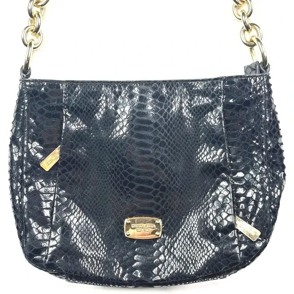 Michael Kors black snakeskin-embossed‎ leather shoulder bag-Vintage
