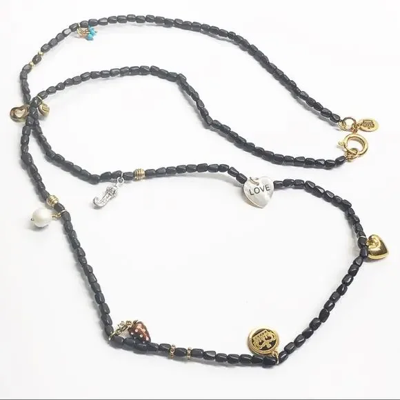 Juicy Couture Vintage Black Beaded Charm Necklace