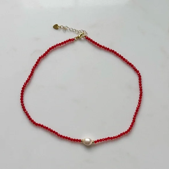NWOT Tuckernuck Jewelry Red Spinel and Pearl Choker Necklace