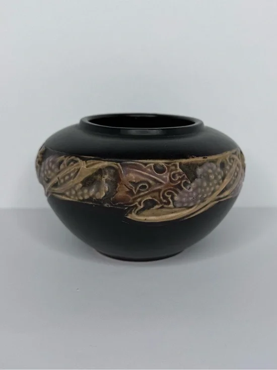 Vintage Roseville Rosecraft Grapevine Brown Art Pottery Bulb Bowl Vase