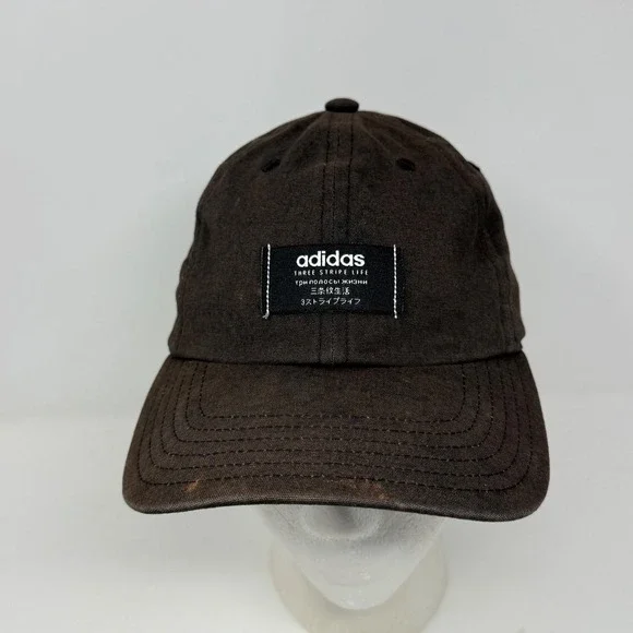 Adidas Three Stripe Life Baseball Cap Hat Faded Black Brown Adjustable Strapback