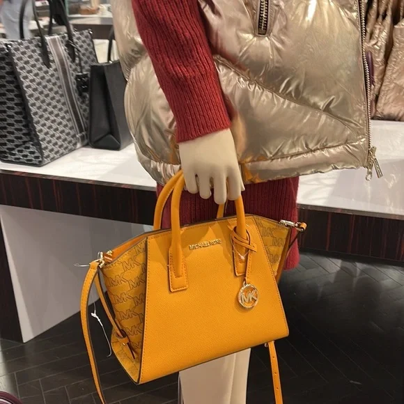 Michael Kors Avril Small Signature PVC Top Zip Satchel Crossbody Bag Honeycomb