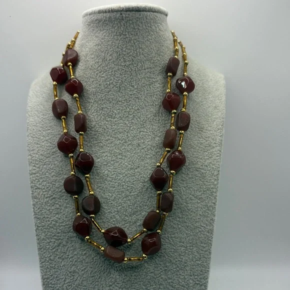 Vintage Gold and Redish Brown Glass Gemstone Necklace