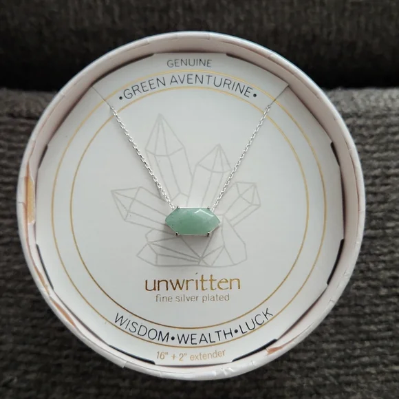 Unwritten Fine Silver Plated Genuine Stone Necklace Green Aventurine