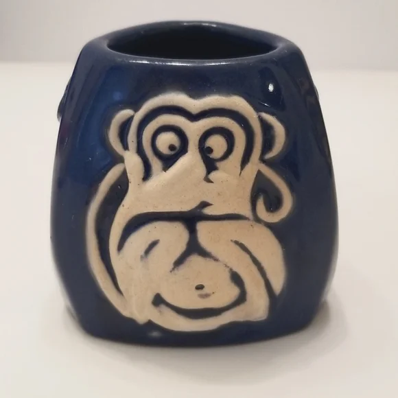Vintage C.P.N.P. blue ceramic 3 wise monkeys hear speak, see, no evil vase cup