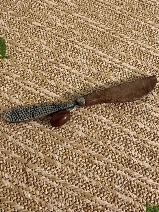 Gourmet Charcuterie Spreader Knife Olive Branch Pewter Handle Wooden Blade 7”