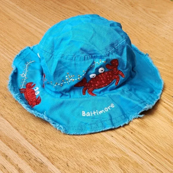 NWOT Kid Tees Aqua Baltimore Crab Bucket Hat Size 6-12 Months