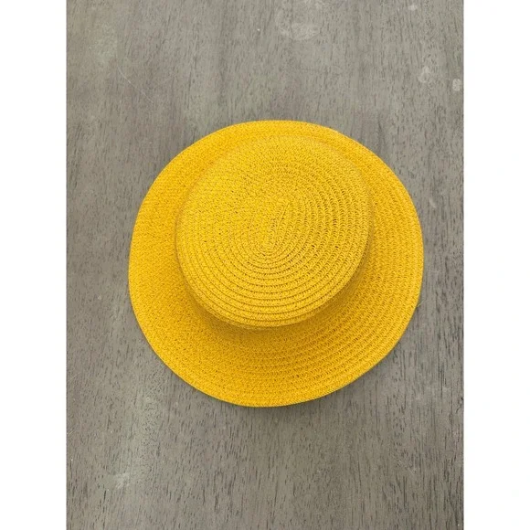 Yellow Straw Sun Hat Kids Boater Flat Top Cottagecore Coastal Y2K