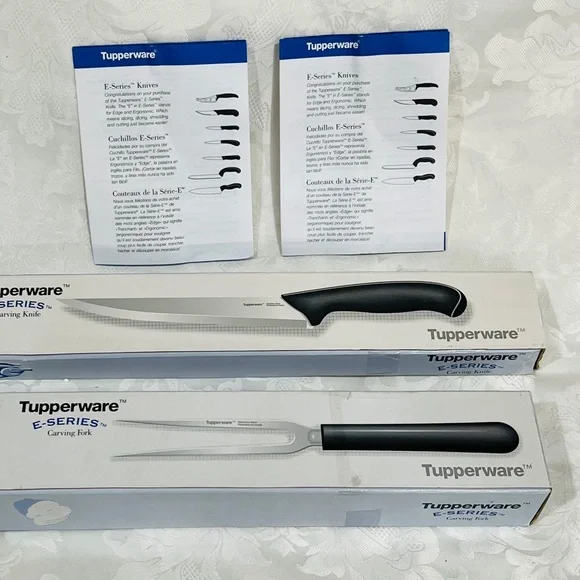NEW (NIB) Tupperware E-Series Carving Knife and Fork Set - Black (LAST one)