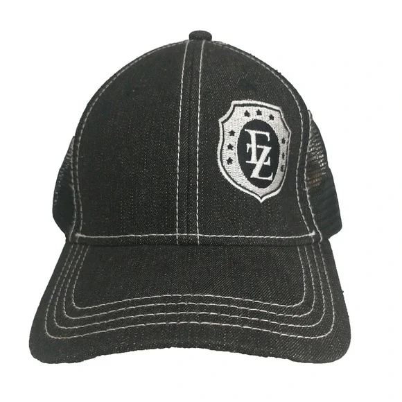 OTTO Mens Black Denim Trucker Hat Mesh Back EZ Shield Patch Adjustable 83-509