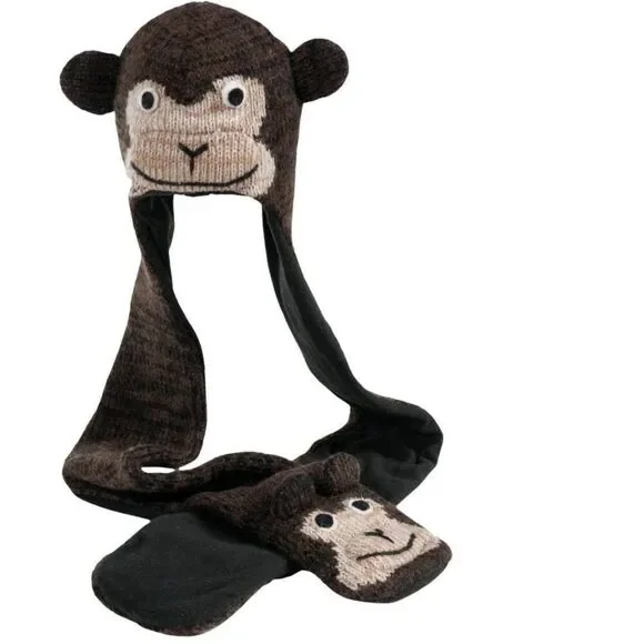 Nirvana Designs kid's monkey hat scarf wool and Mohair